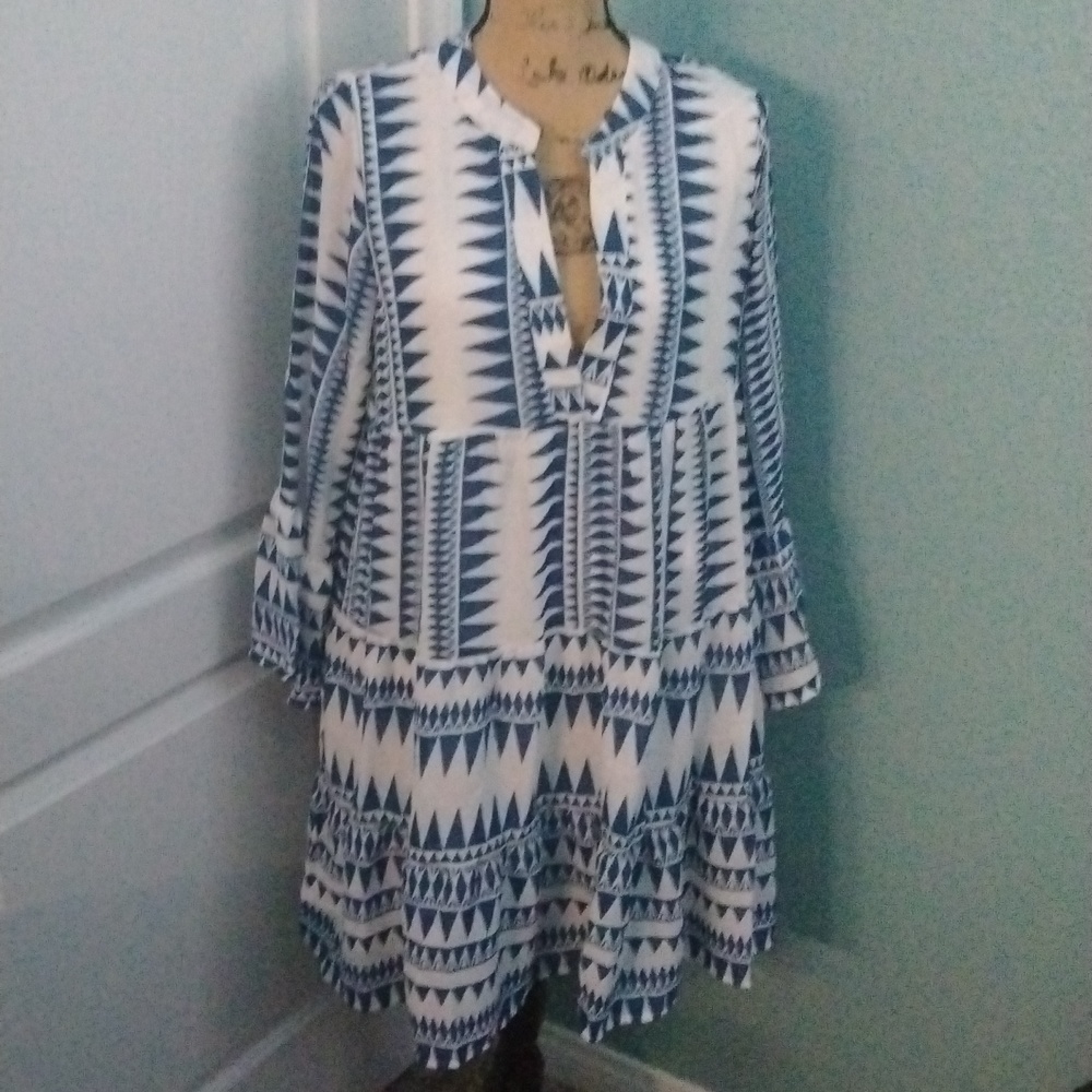 Women's Boho Blue and White Summer Dress